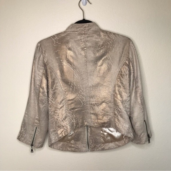 BKE Gold Metallic Faux Suede Moto Jacket Women Size Medium Motorcycle Crop - Picture 16 of 16